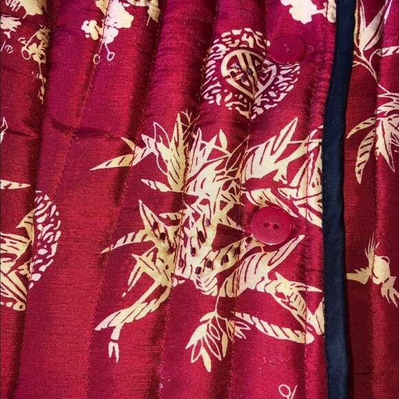 Carole Little S Asian Motif Red Silk Quilted Lightweight Button-Front Jacket - Picture 7 of 9